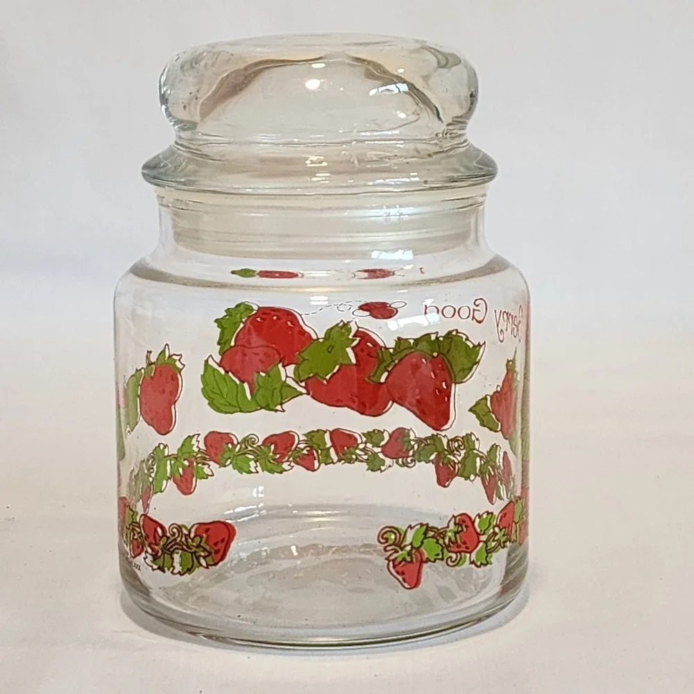 Vintage 1980 American Greetings Berry Good Strawberry Glass Jar with Lid 5.5in